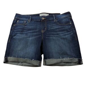 Torrid Women Size 16 Denim Jean Shorts Blue Dark Wash Cuffed Raw Hem Stretch NWT